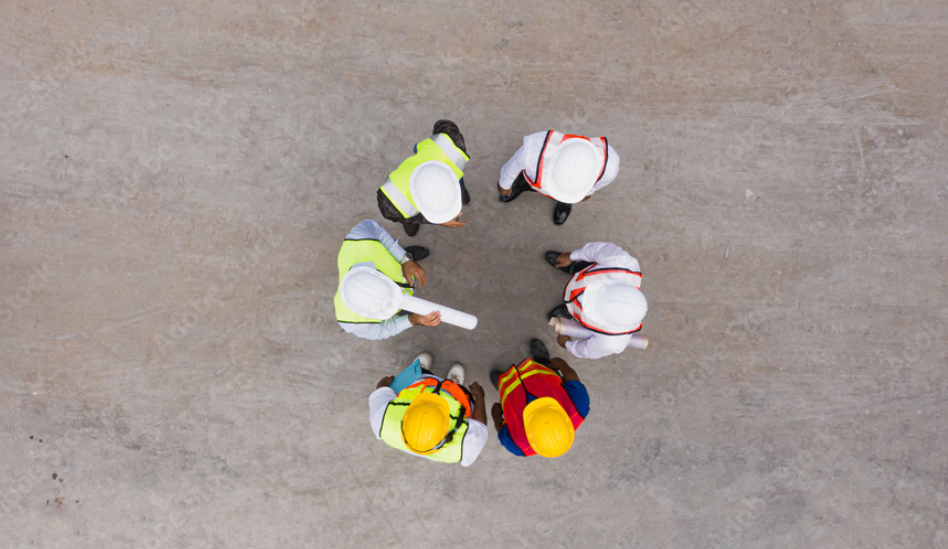 Manufacturing plant manager reviewing an execution plan with operational leaders at a production floor conference table