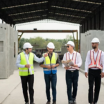 Production supervisor leading a shift huddle as an example of mid-level leadership in manufacturing
